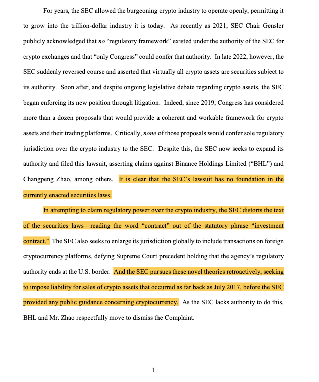 Kiến nghị chung của Binance Holdings và CZ nhằm bác bỏ vụ kiện của SEC chống lại họ. Nguồn: CourtListener