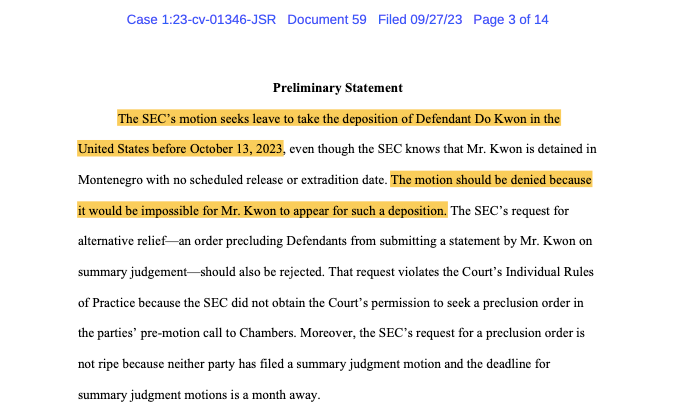 Luật sư của Do Kwon cho rằng yêu cầu dẫn độ của SEC là không thể thực hiện được. Nguồn: CourtListener