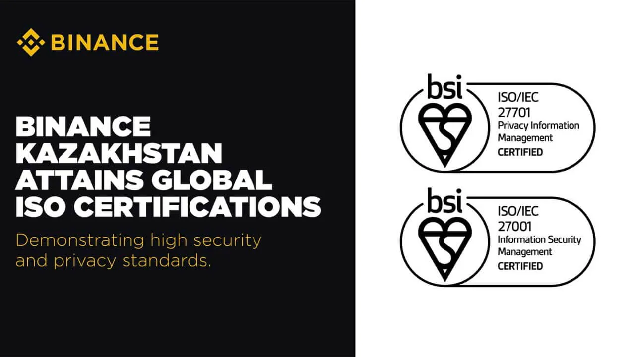 Binance Kazakhstan đạt chứng nhận ISO 27001 và 27701